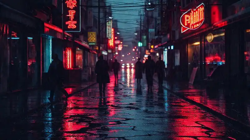 La calle lluviosa evoca melancolía urbana