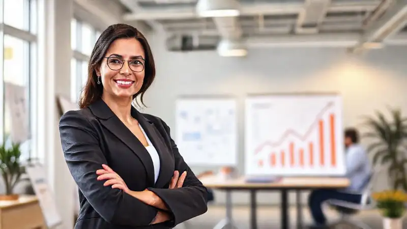 La empresaria exitosa lidera una reunión triunfante