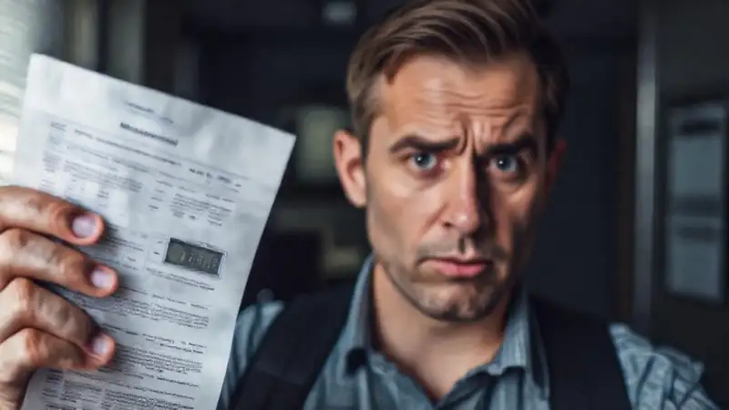 Un viajero confundido examina un documento legal