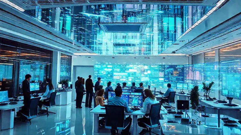 Oficina futurista: tecnología colaborativa y optimista