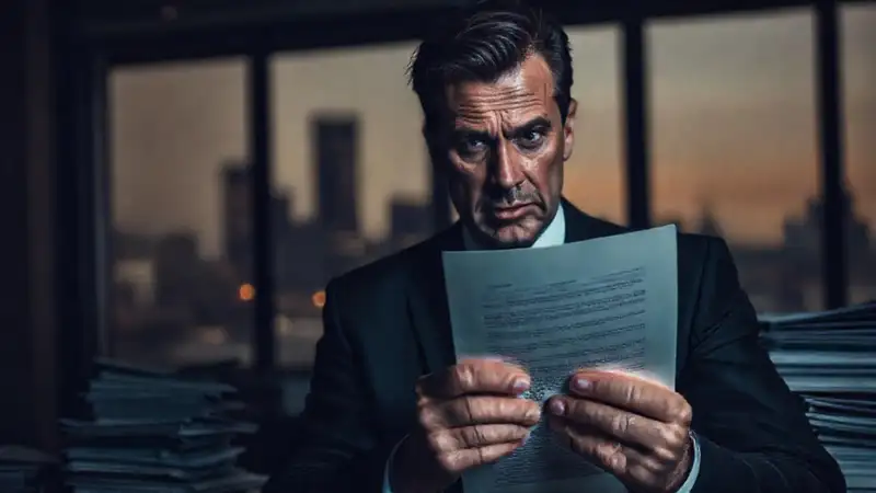 Un hombre de negocios preocupado firma documentos