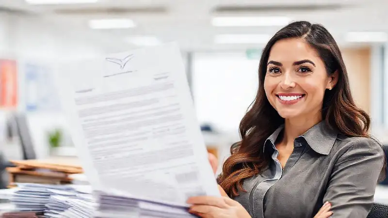 Una mujer espera documentos profesionales