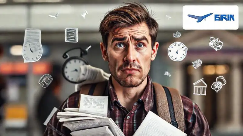 Viajero confundido, papeleo y frustración legal