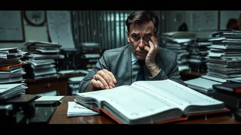 El escritorio desordenado revela una urgencia contenida