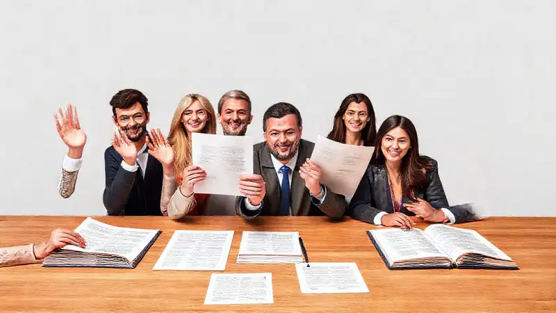 Profesionales firman documentos con atención