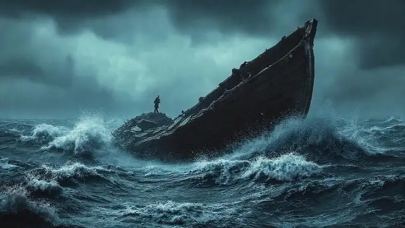 Un náufrago solitario sobre un mar oscuro