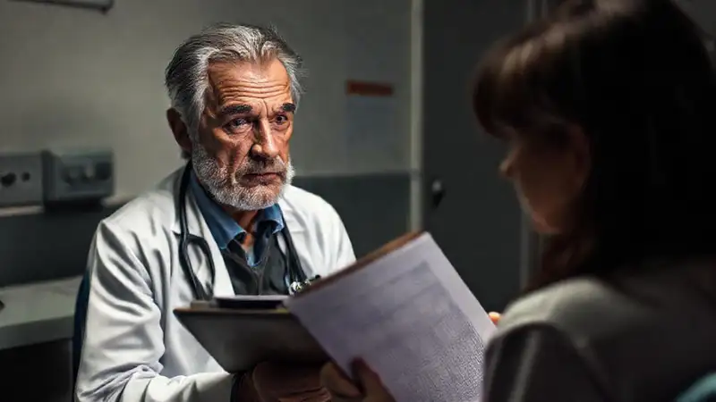 Paciente ansioso en consulta médica