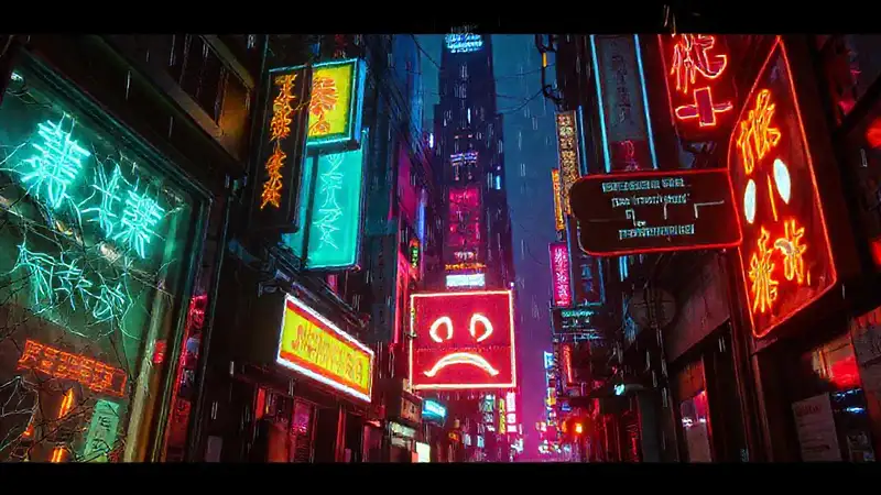 Ciudad cyberpunk: luces, caos digital y frustración
