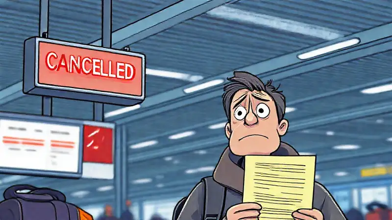 Un viajero frustrado enfrenta un vuelo cancelado