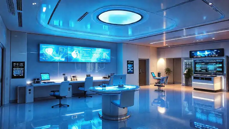 Oficina futurista, calma y tecnológica