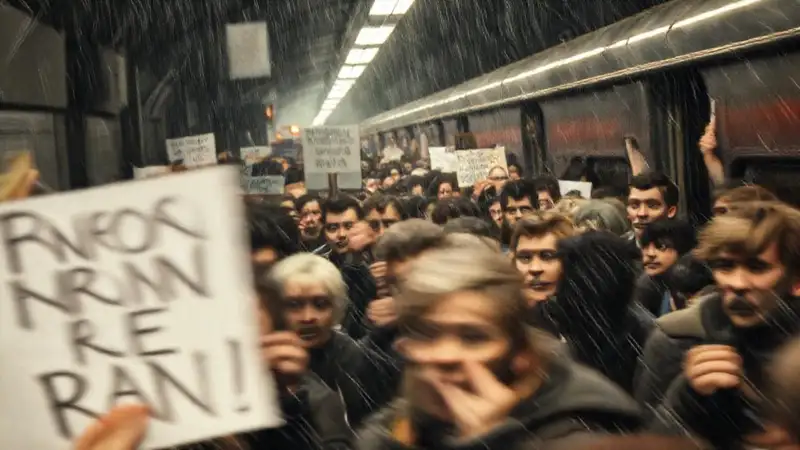 Estación abarrotada y atmósfera de protesta urgente