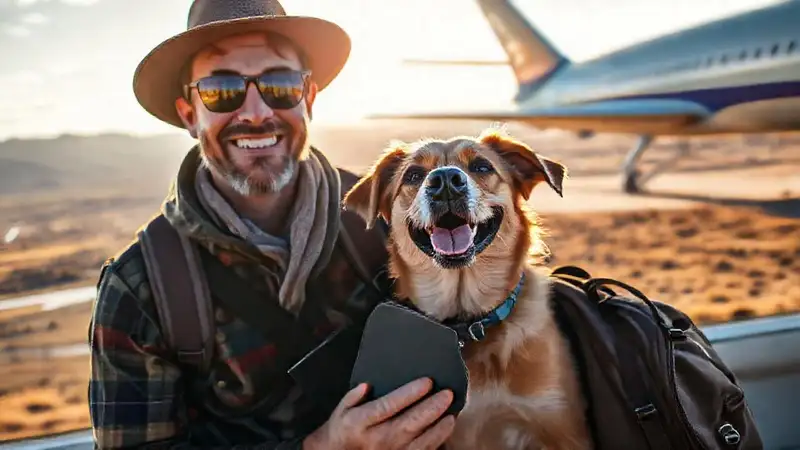 El dueño feliz viaja con su perro