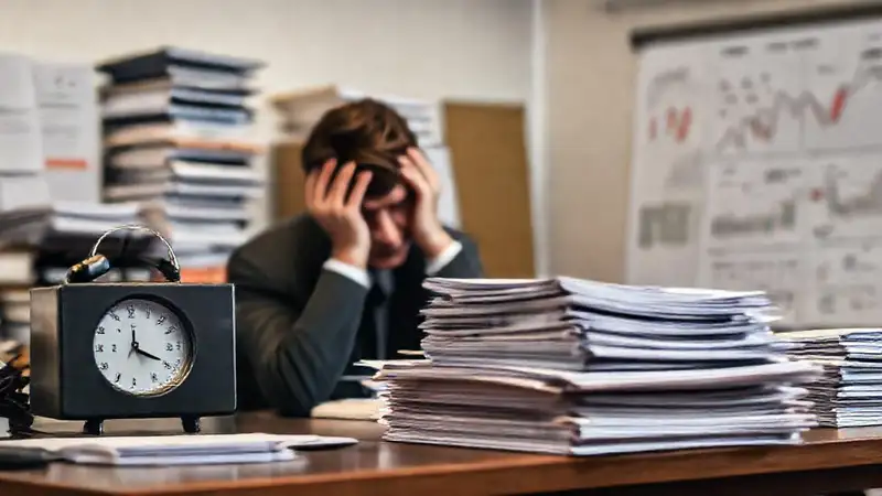 Un profesional analiza datos con estrés