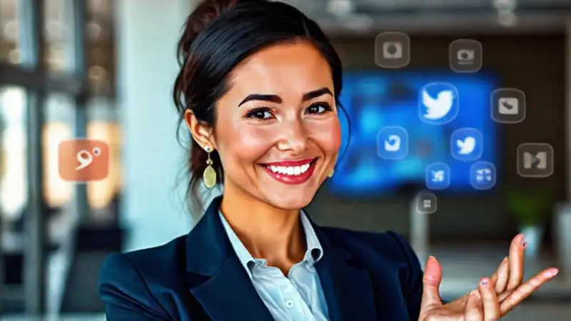 Mujer ejecutiva transmite confianza digitalmente