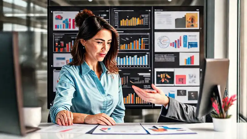 Analiza datos estratégicos en oficina moderna