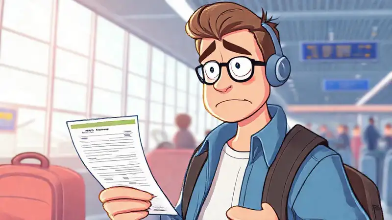 Viajero frustrado completa formularios en aeropuerto
