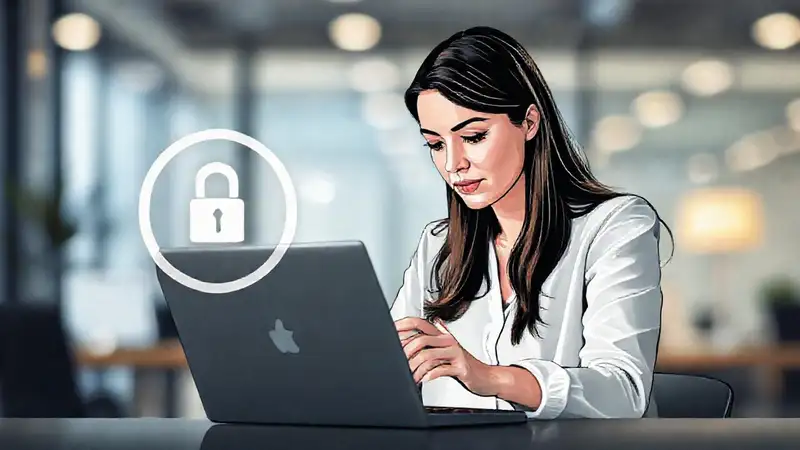 Mujer protege datos digitales con seguridad