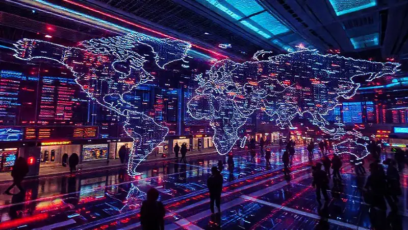 Un aeropuerto futurista muestra cancelaciones digitales