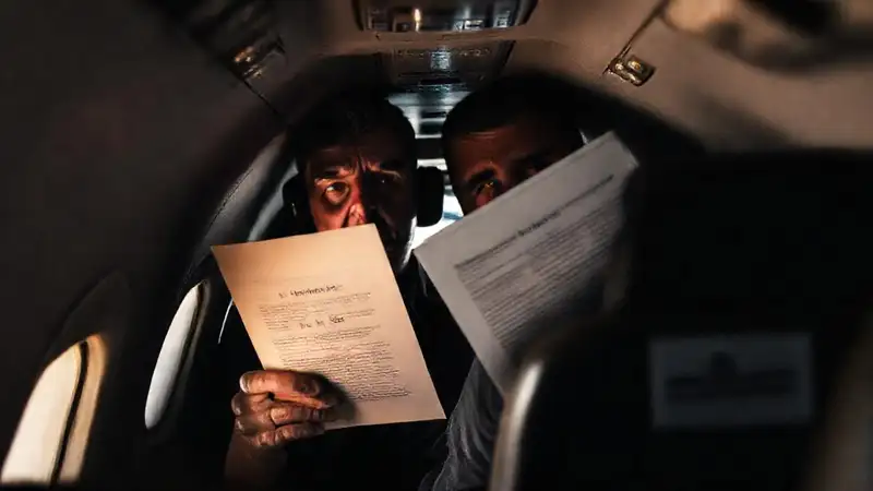 Piloto preocupado en un avión oscuro