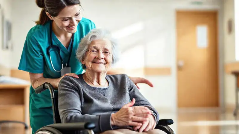 Una enfermera amable ofrece apoyo en hospital