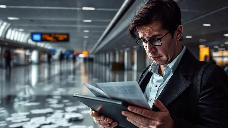 Pasajero frustrado en aeropuerto cancelado