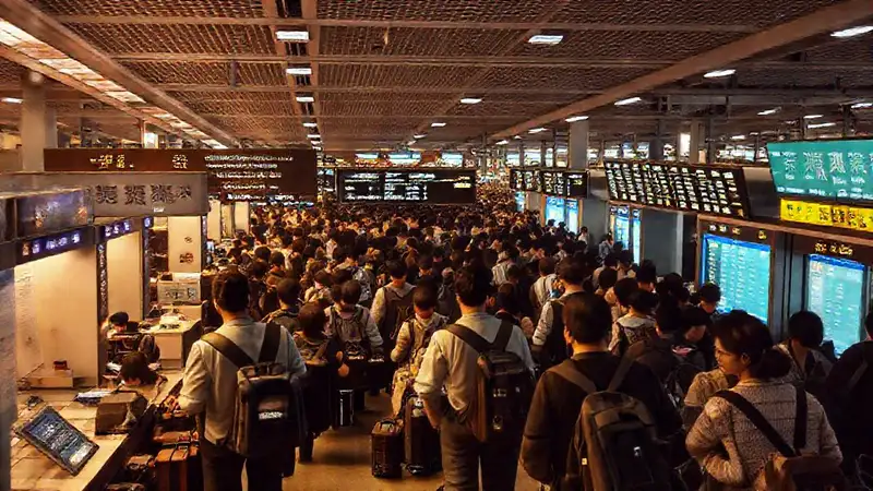 Un aeropuerto caótico y lleno de gente