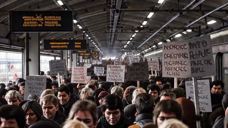 Estación abarrotada: caos y protesta