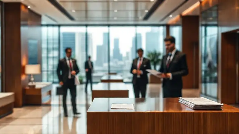 Lobby corporativo: seriedad, documentos y ansiedad