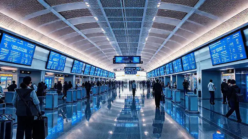 Aeropuerto futurista: elegante, tranquilo y tecnológico