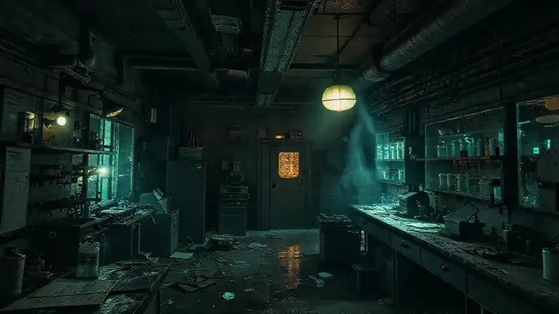 Laboratorio abandonado: atmósfera inquietante y surreal