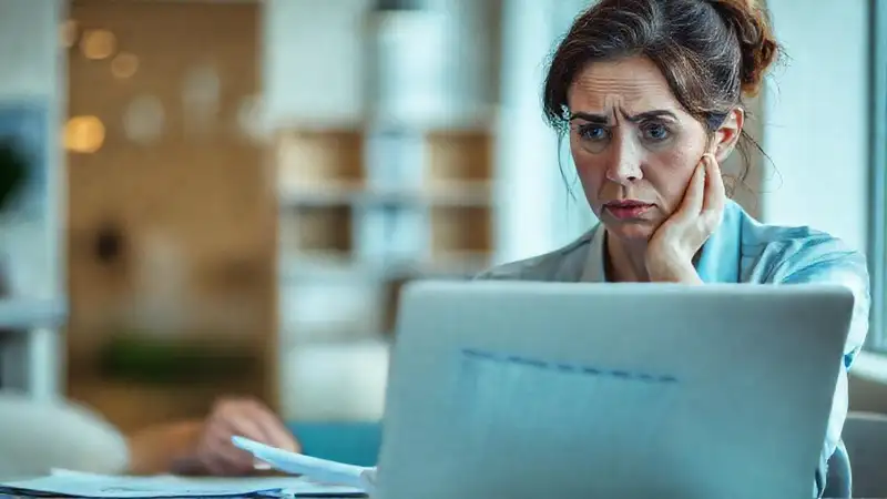 Una mujer preocupa sus finanzas en la oficina
