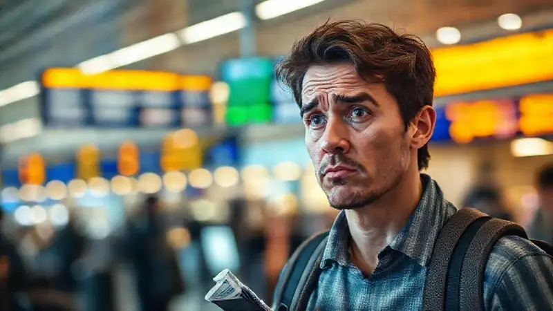 Viajero confuso en aeropuerto