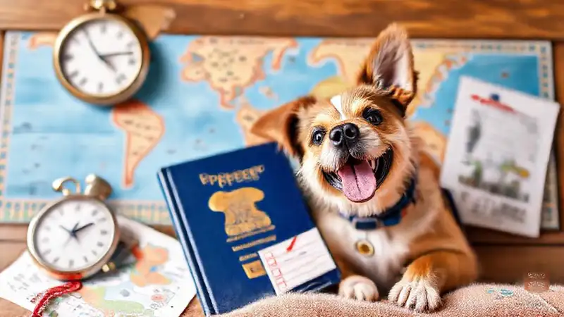 Un perro feliz viaja con su pasaporte