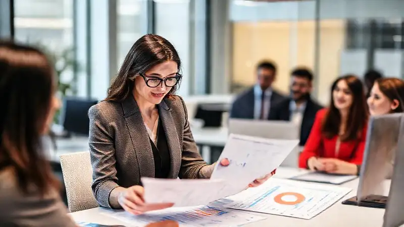 Analista de negocios comunica estratégicamente a clientes