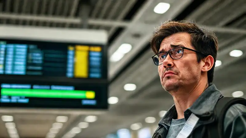 El viajero frustrado esperaba el vuelo