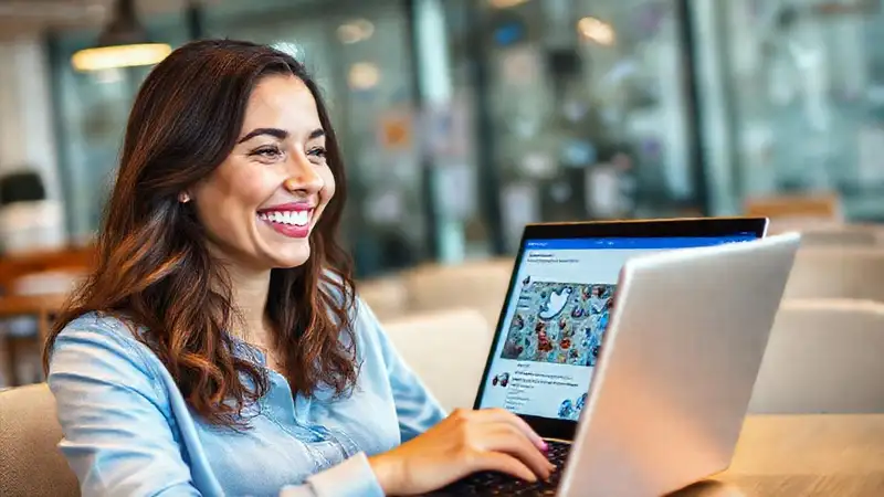 Viaje digital y sonrisa en la oficina