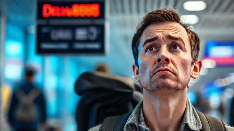El viajero perdido y ansioso esperaba el vuelo