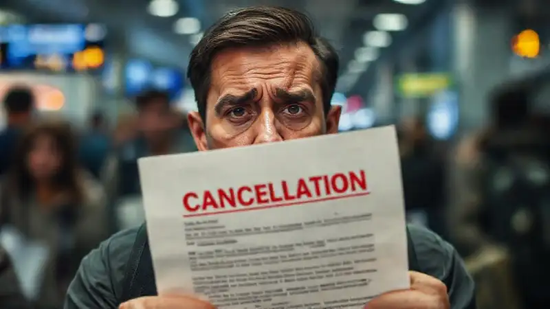 Un viajero frustrado cancela un documento legal