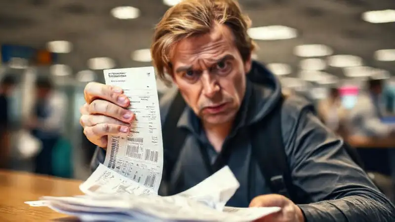 Viajero estresado enfrenta trámites legales en aeropuerto