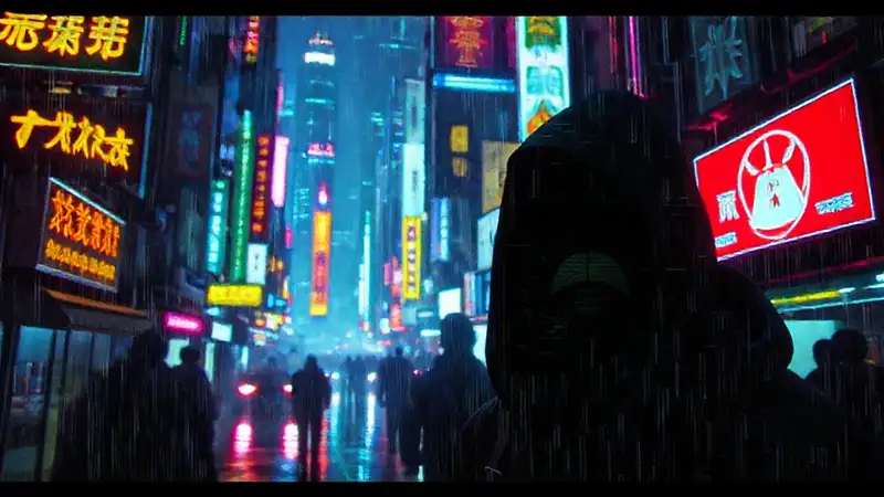 Ciudad cyberpunk vibrante y digitalmente caótica