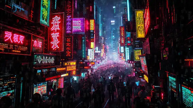 Ciudad cyberpunk vibrante